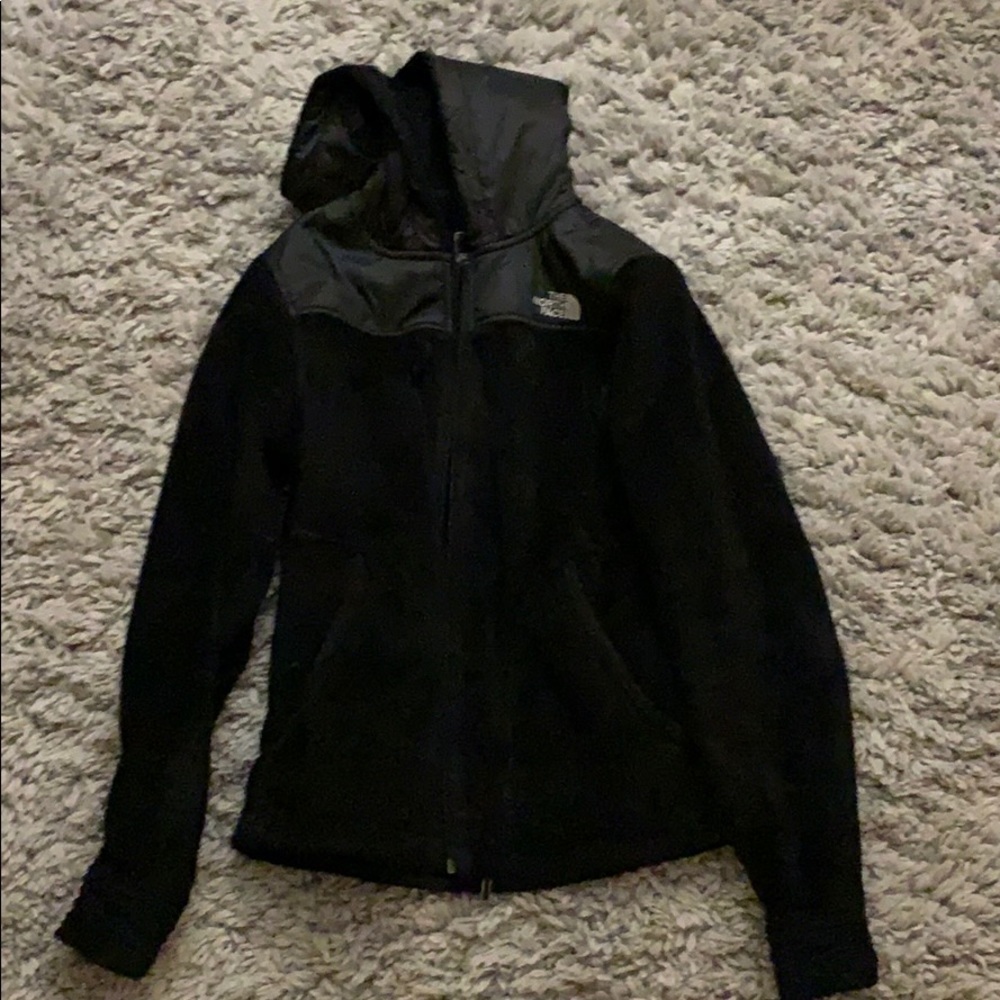 Black fuzzy north face zip up